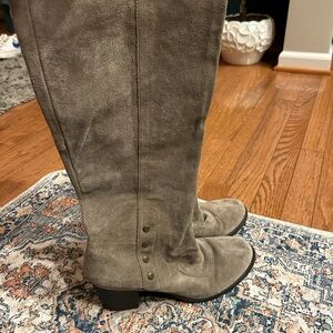 Gray Suede Knee-High Boots